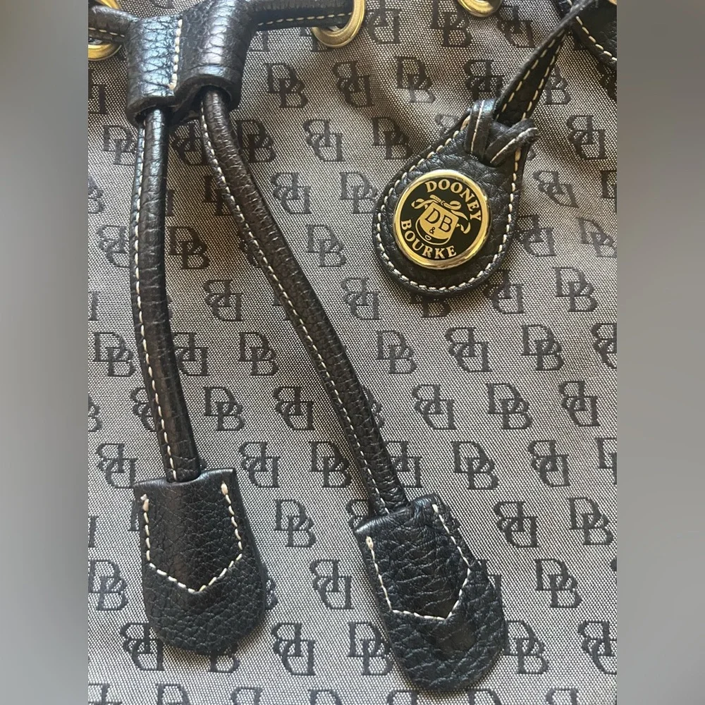 Vintage Dooney & Bourke Monogram Drawstring Bucket Bag Brown